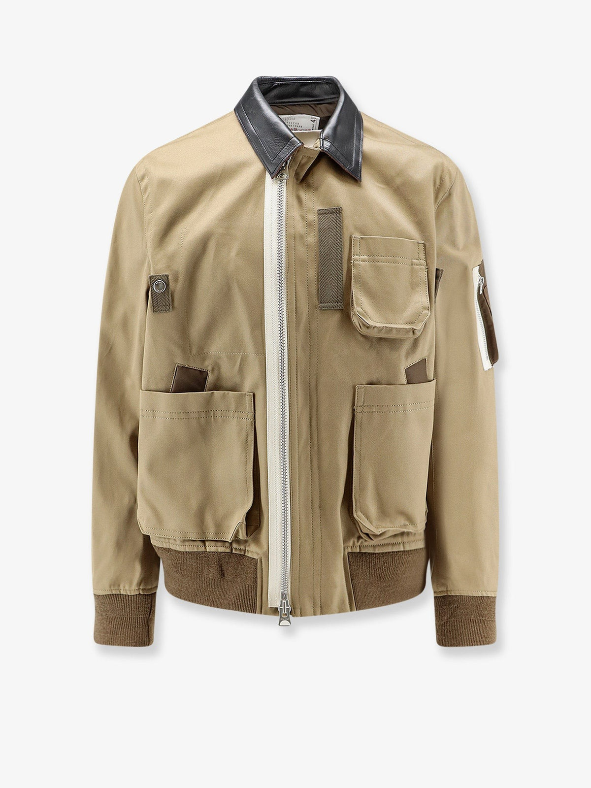 Cotton chino jacket with faux leather collar