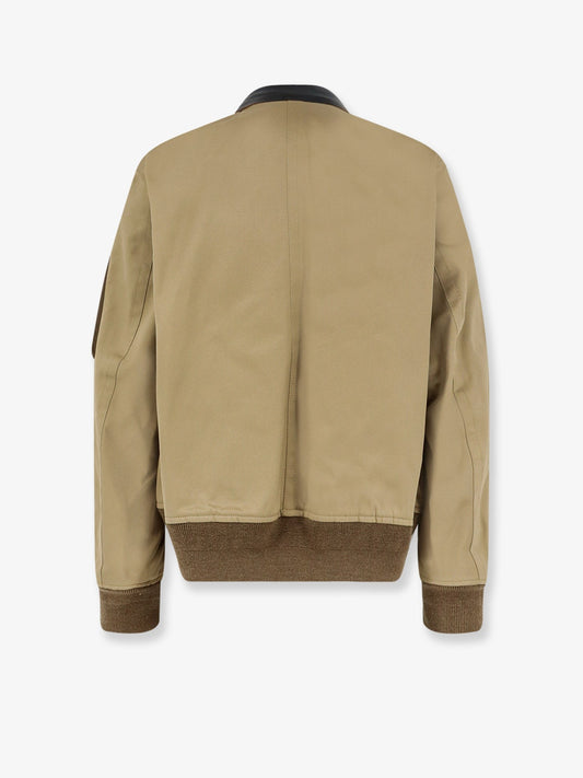 Cotton chino jacket with faux leather collar