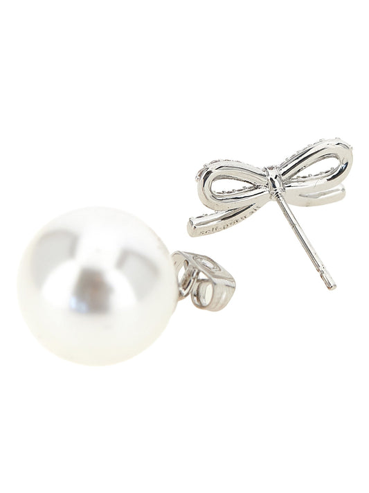'Crystal Bow Pearl Back' earrings