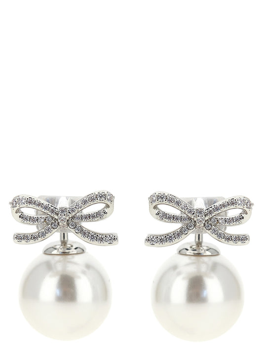 'Crystal Bow Pearl Back' earrings