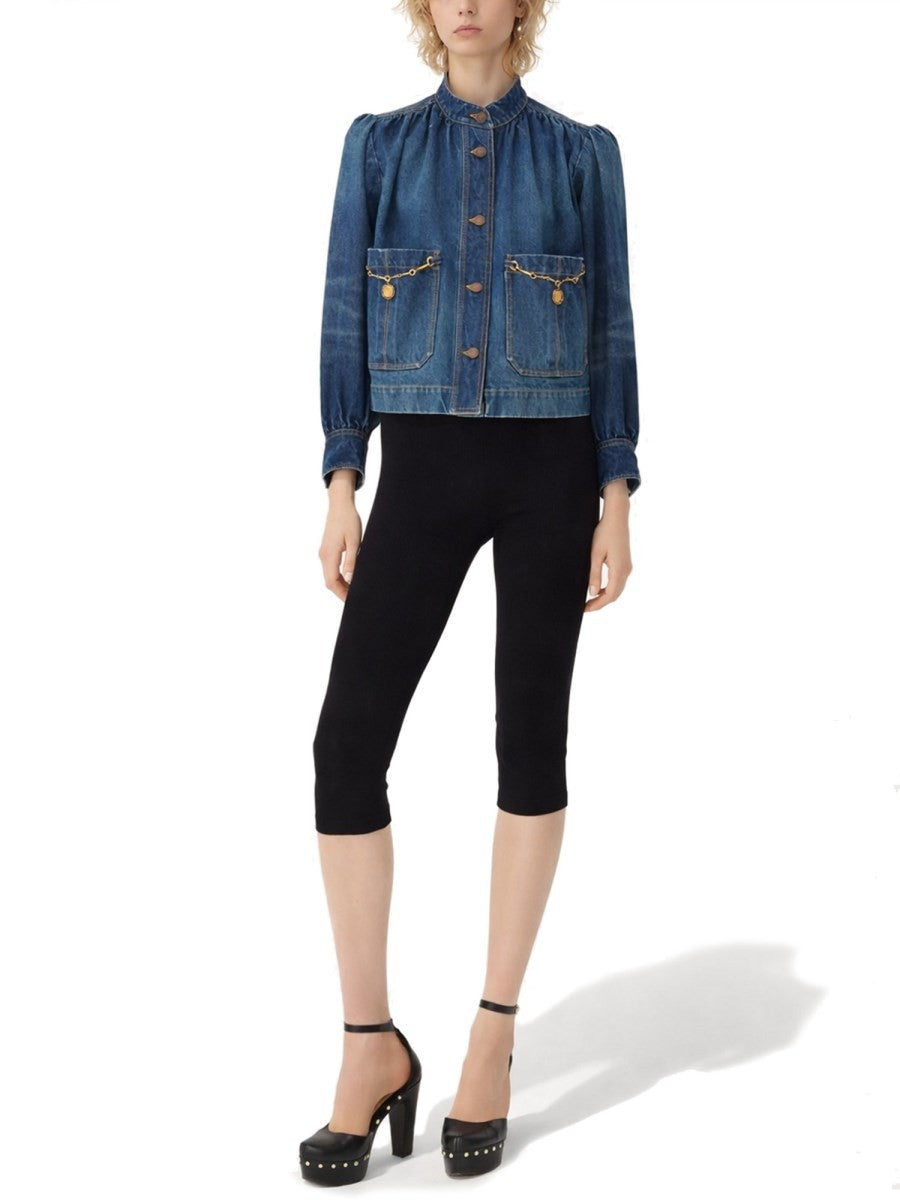 DENIM HIGH NECK GATHERED JACKET