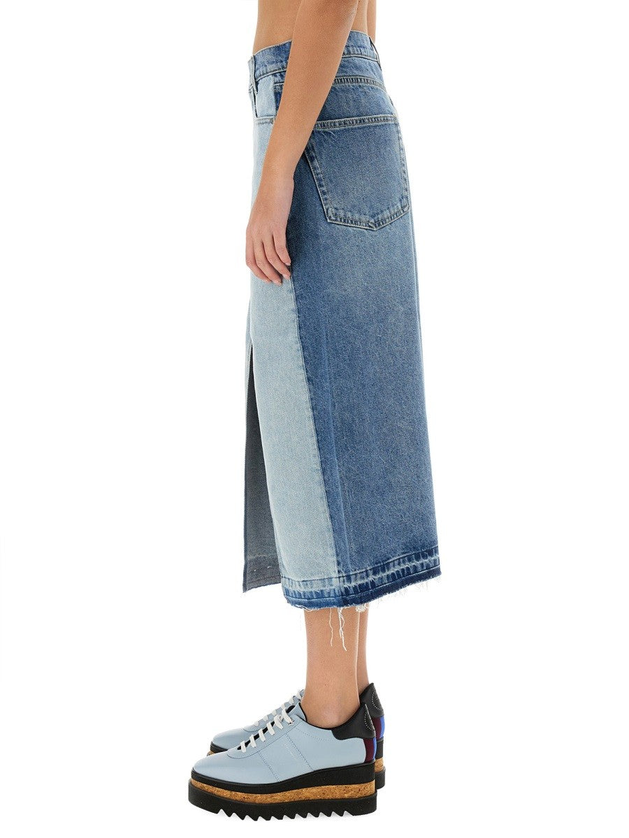 DENIM SKIRT WITH CONTRASTING PANEL