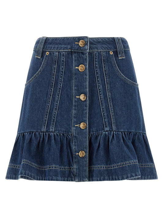 Denim skirt with flounces