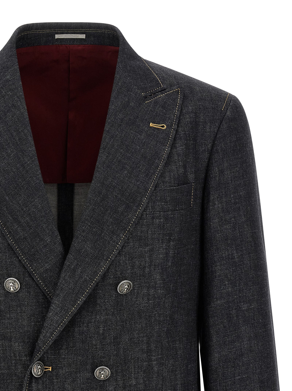 Double-breasted denim blazer
