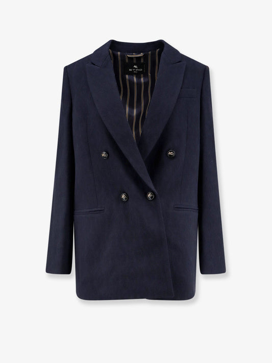 Double-breasted stretch wool blazer