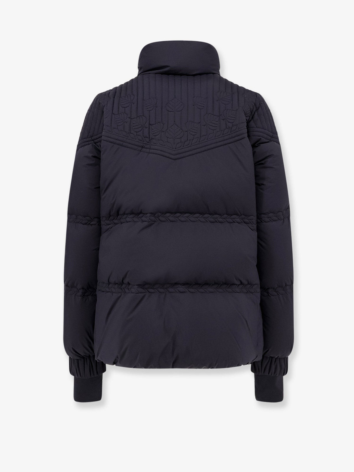 Down jacket with hood and emboridery