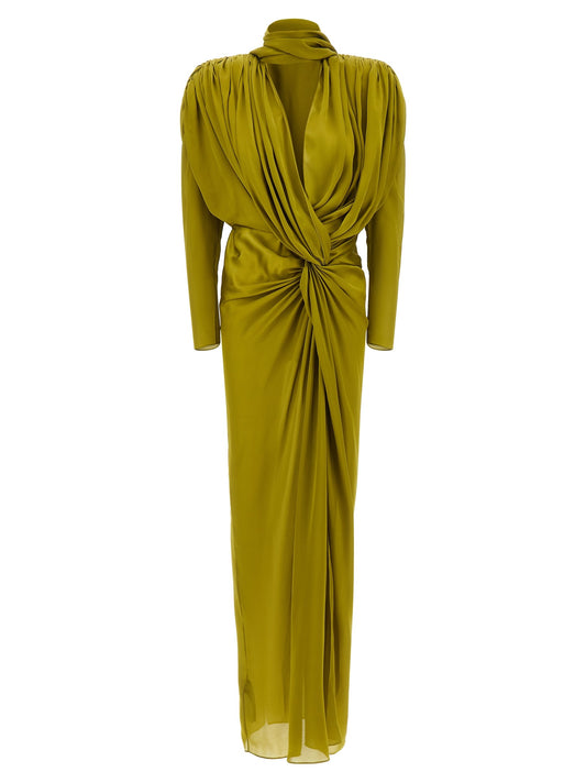 Draped silk dress with knot
