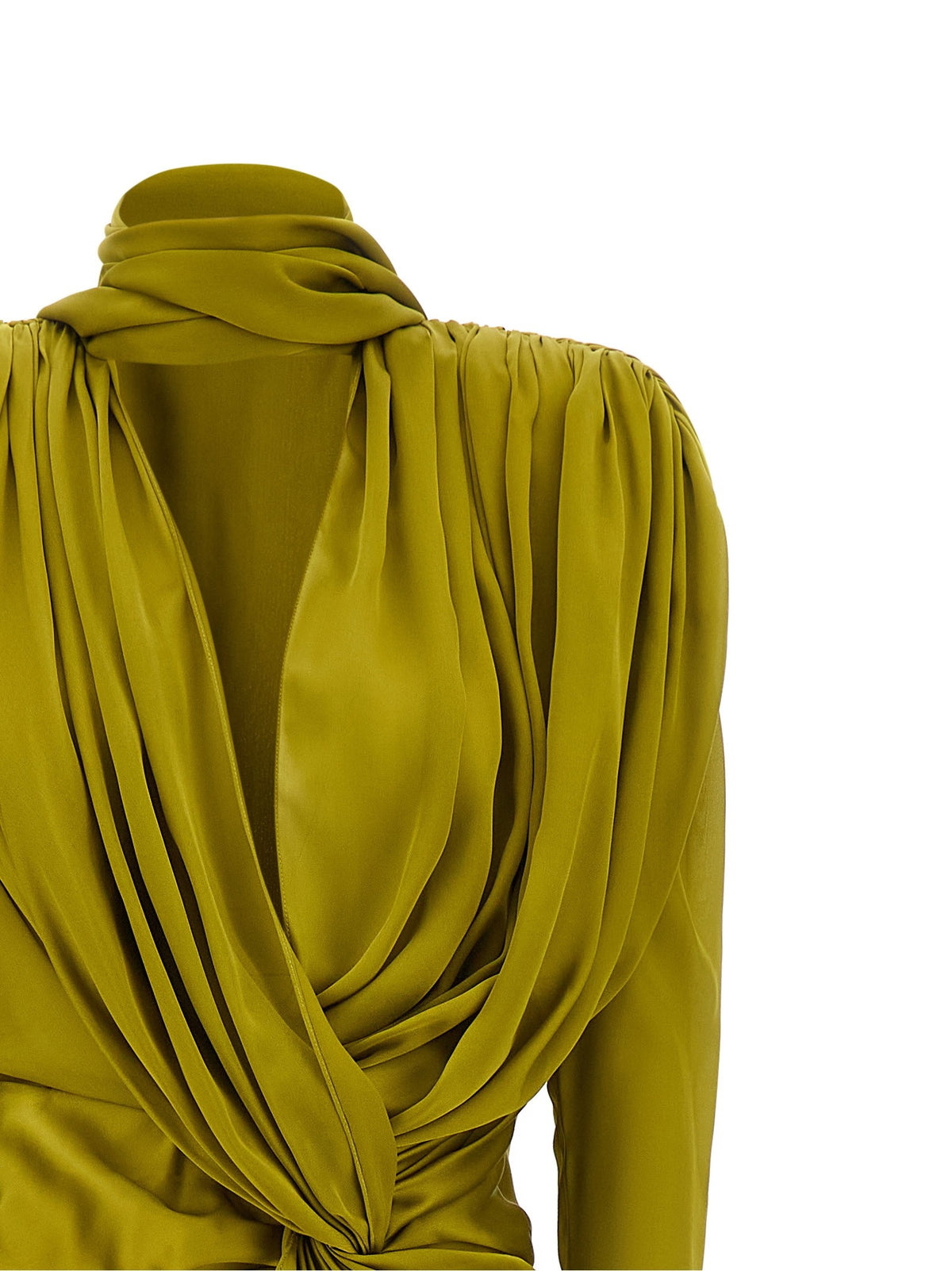 Draped silk dress with knot