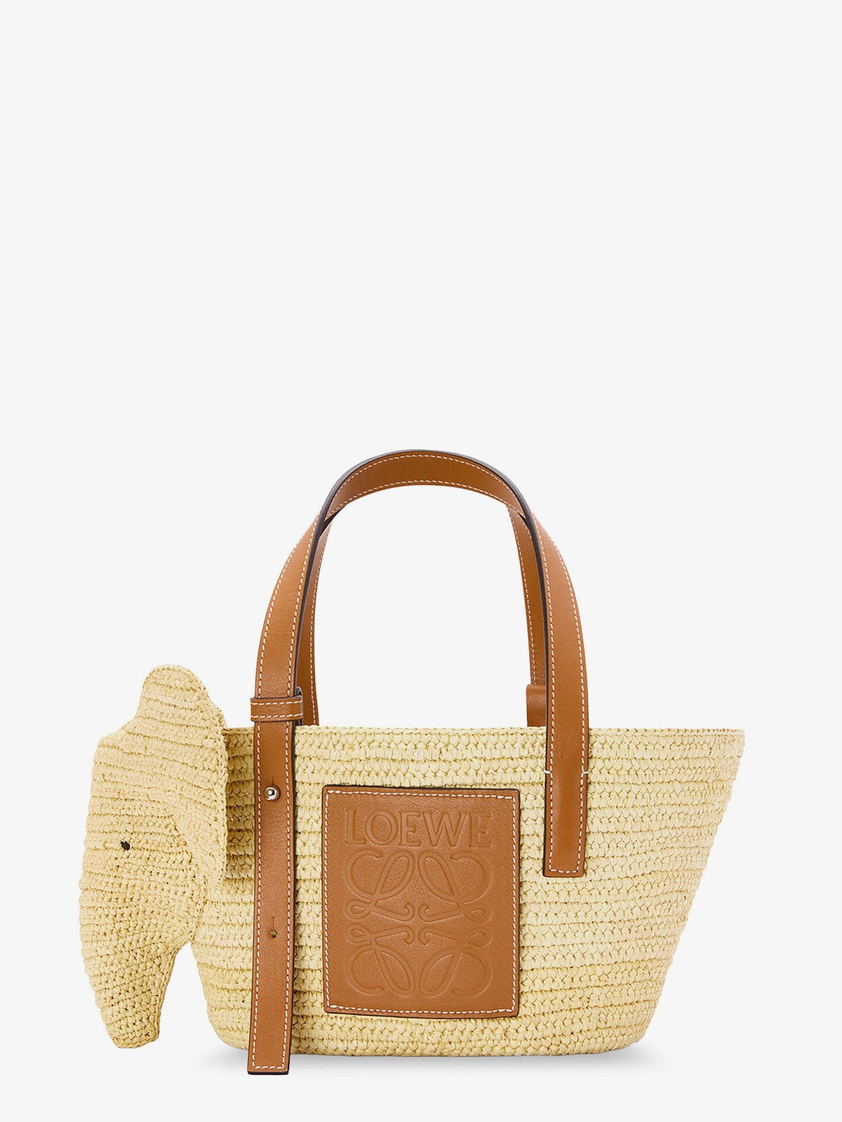 Elephan rafia and leather handbag