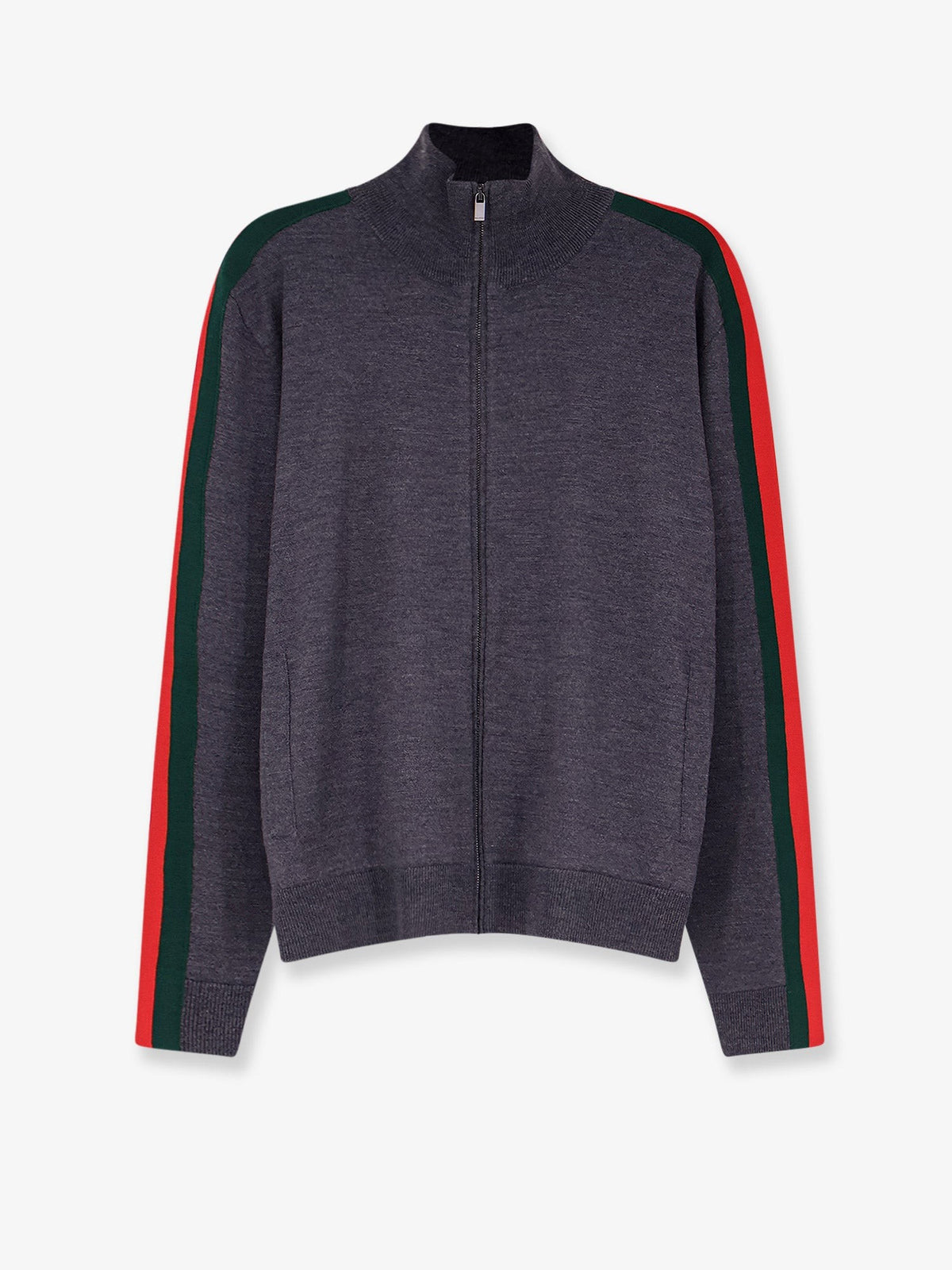 Fine wool cardigan with full zip and Web stripe