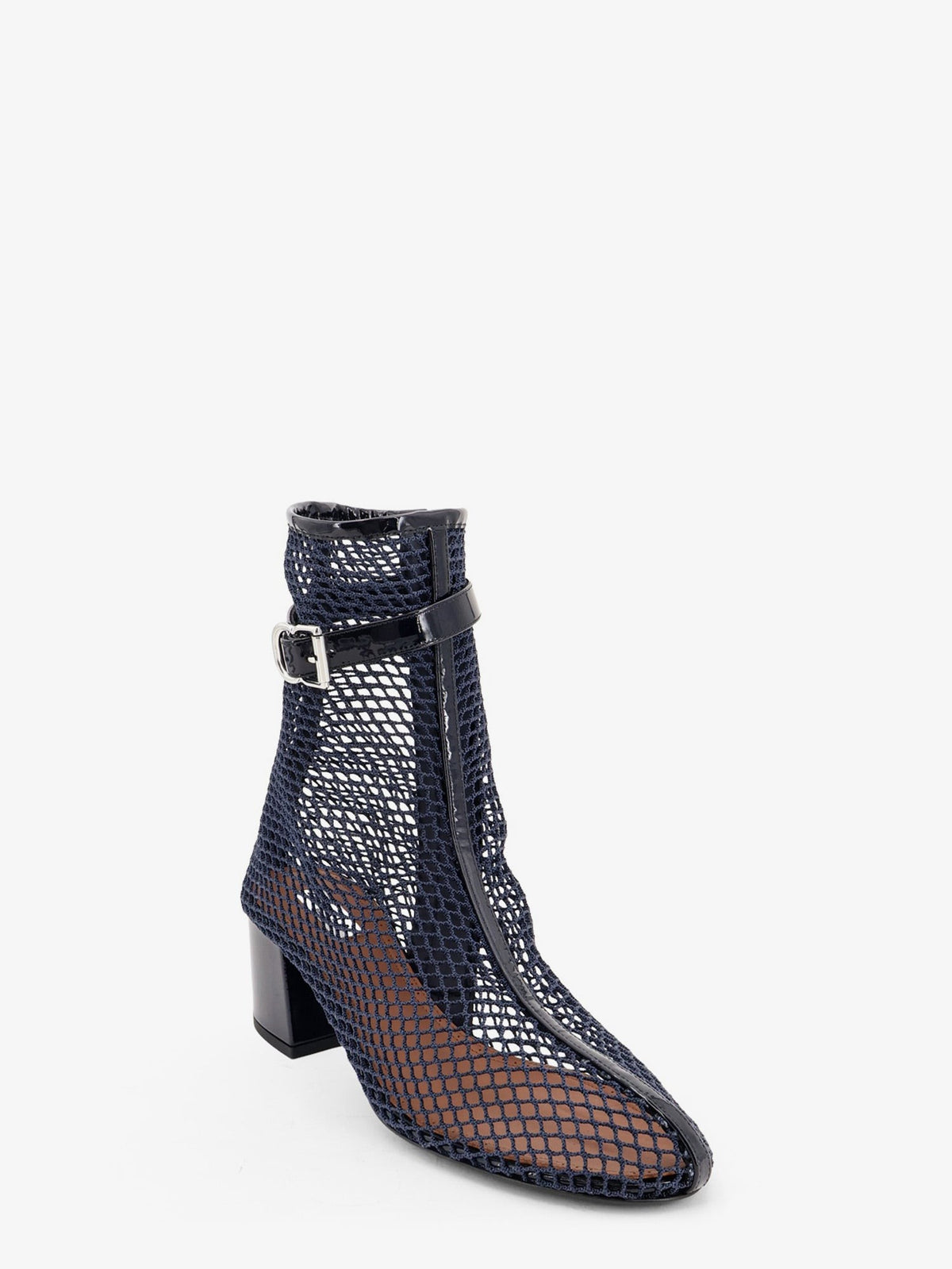 Fishnet 55 mesh and patent leather boots