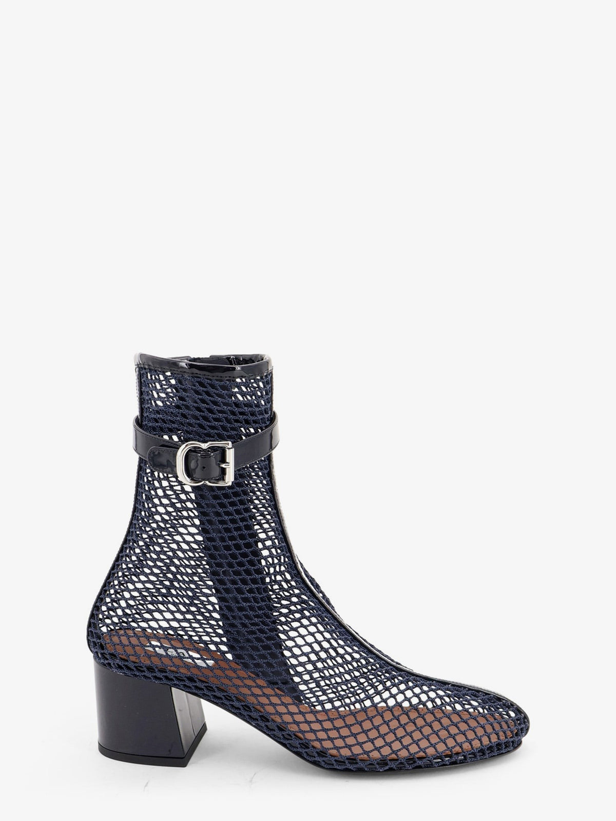 Fishnet 55 mesh and patent leather boots