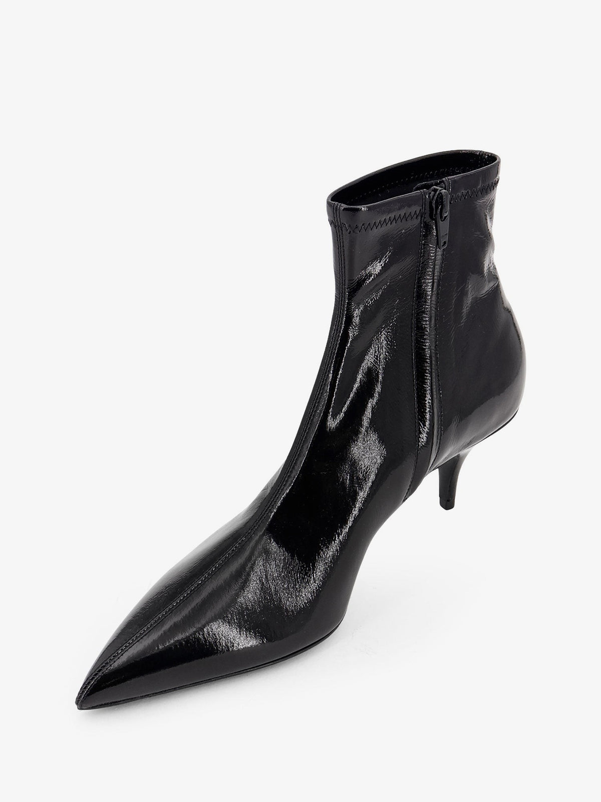 Fitted sleek stretch patent leather boots
