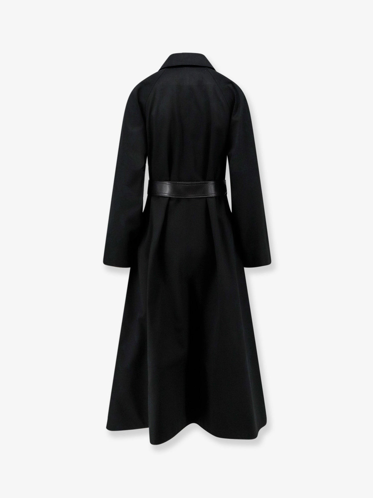 Flared waterproof coat with leather belt