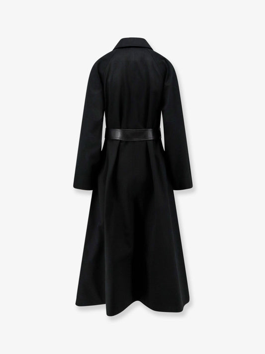 Flared waterproof coat with leather belt