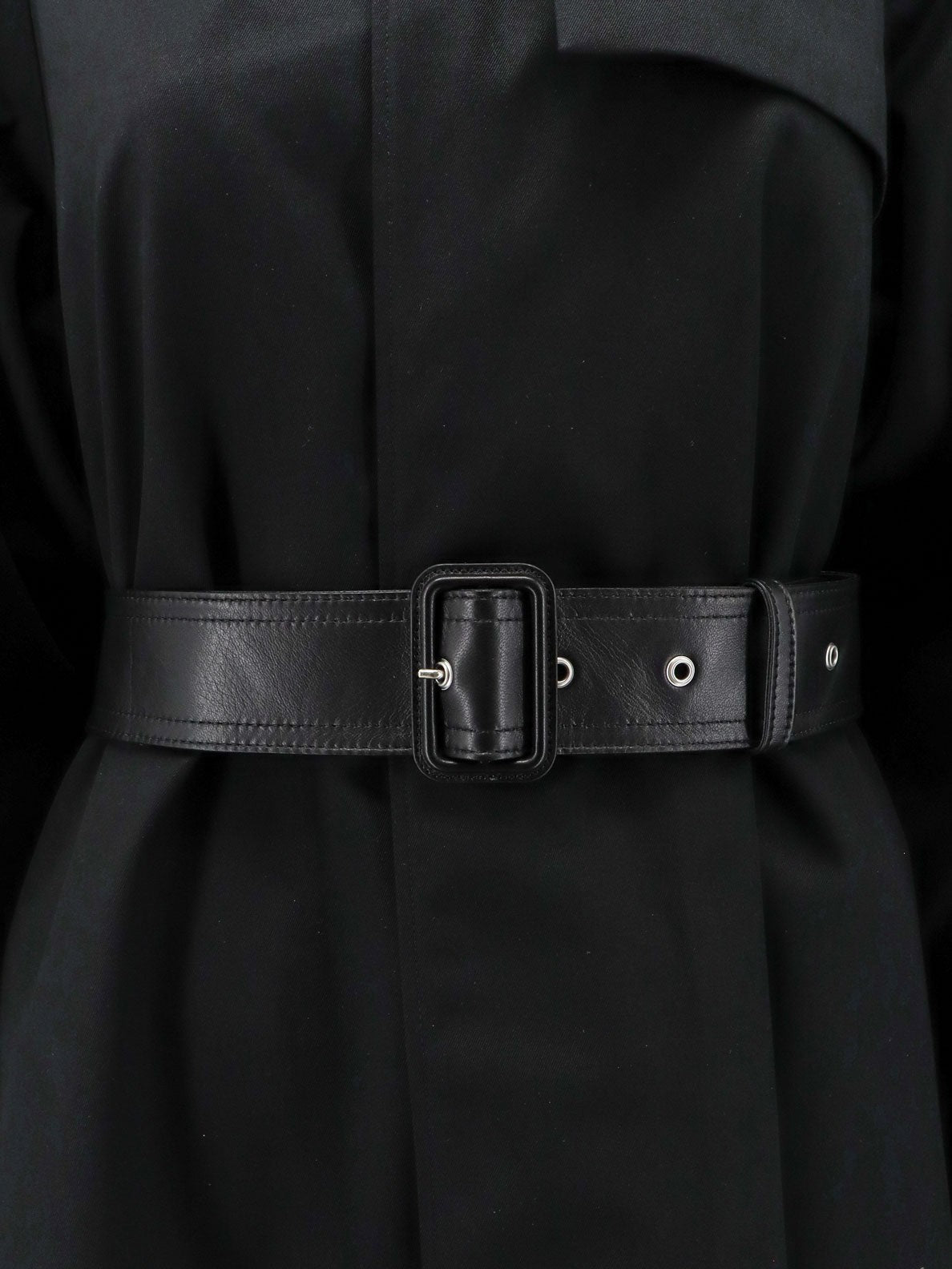 Flared waterproof coat with leather belt