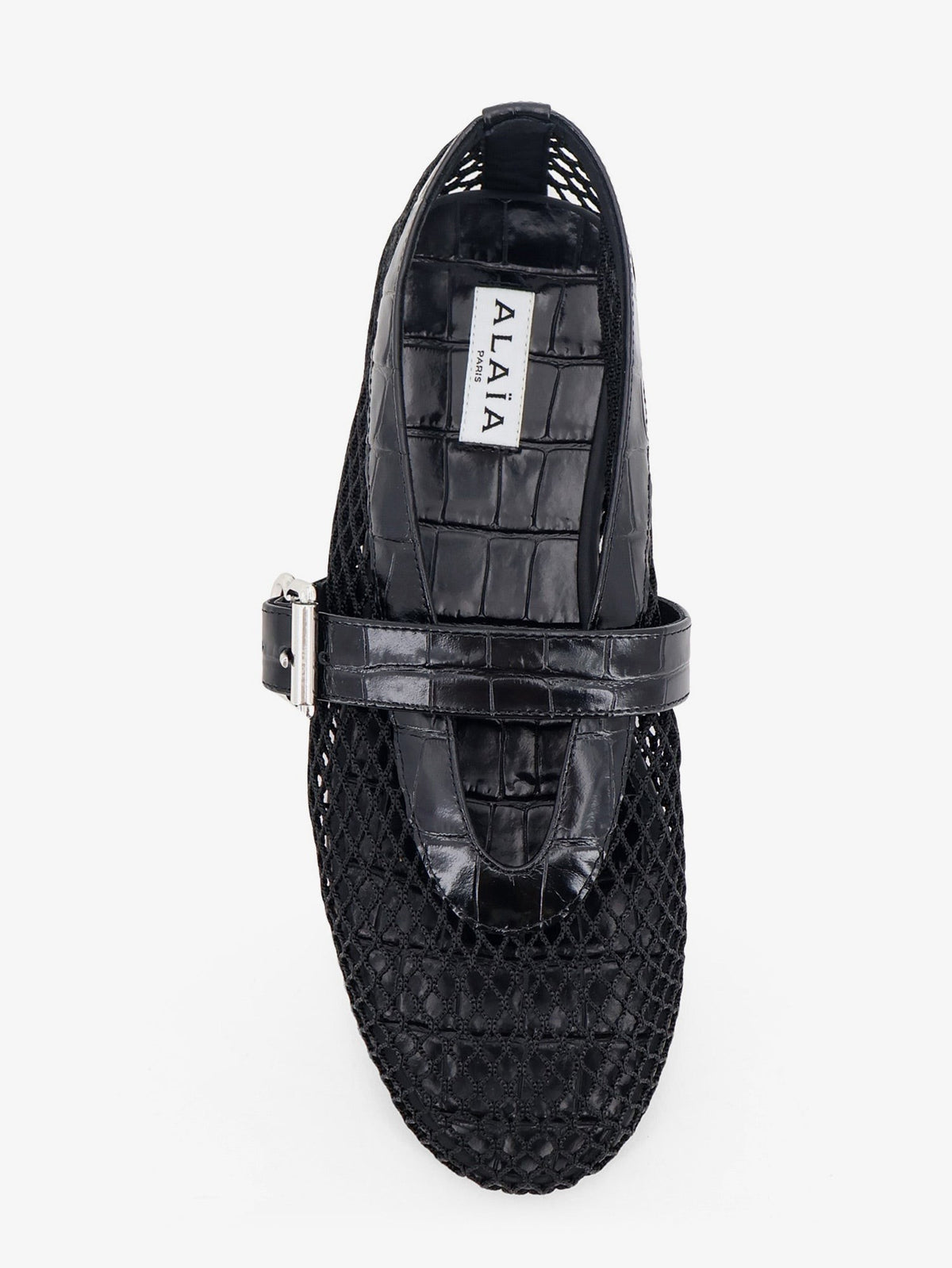 Flat leather ballerinas with crocodile effect
