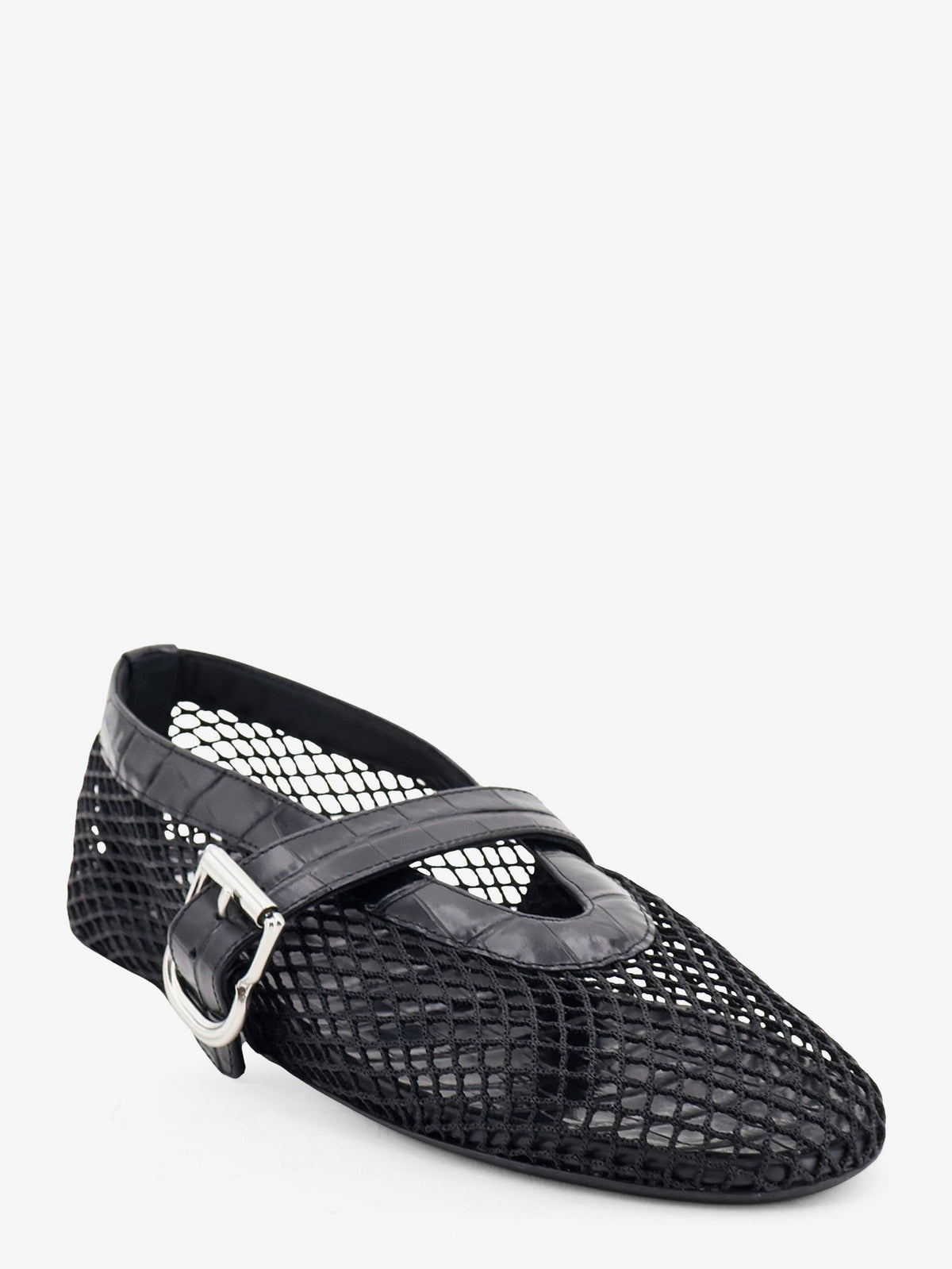 Flat leather ballerinas with crocodile effect