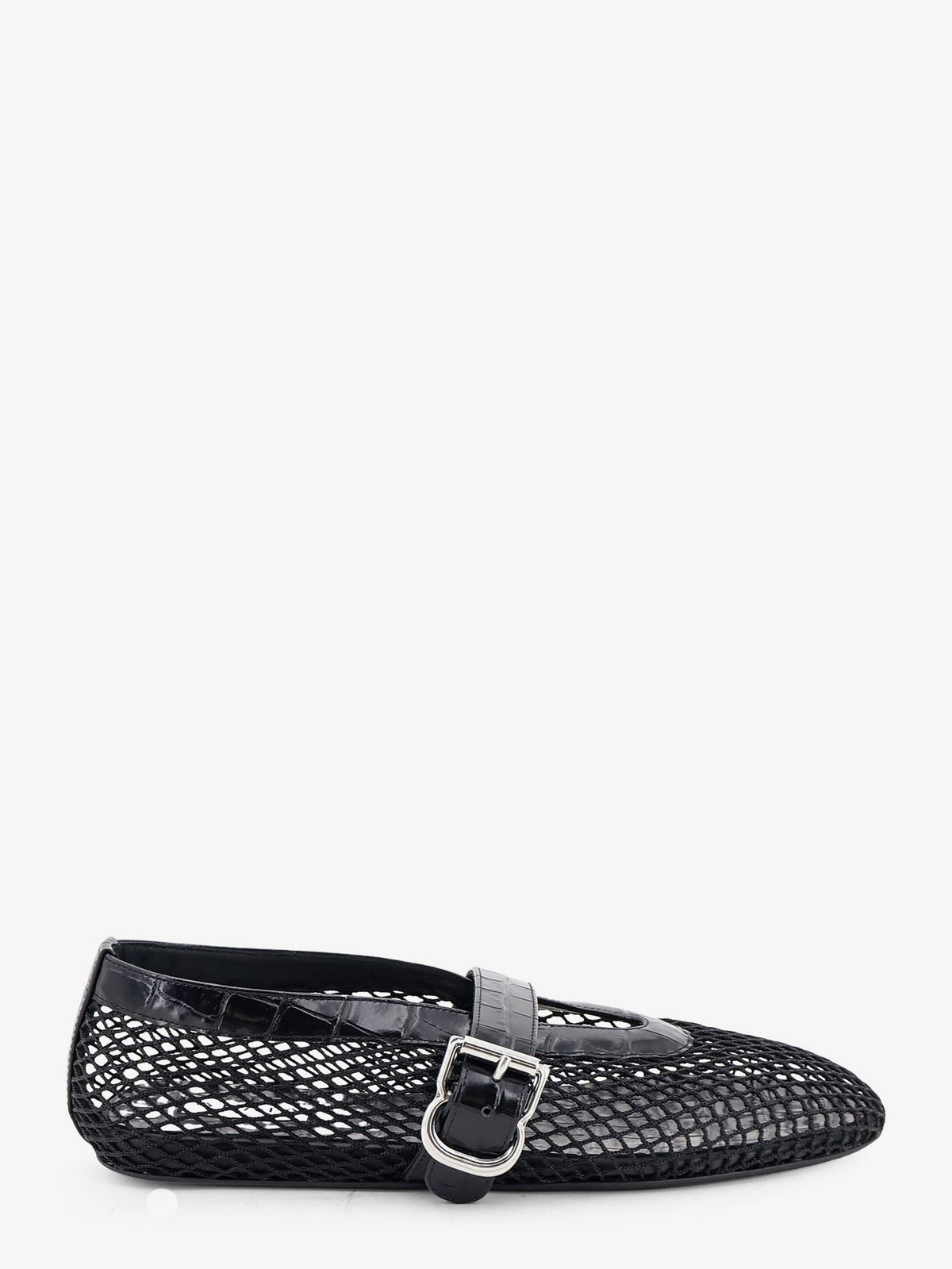 Flat leather ballerinas with crocodile effect