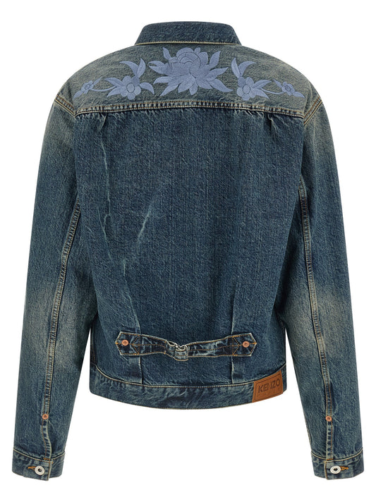 Floral embroidery denim jacket