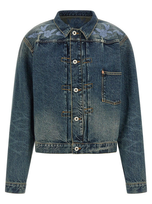 Floral embroidery denim jacket