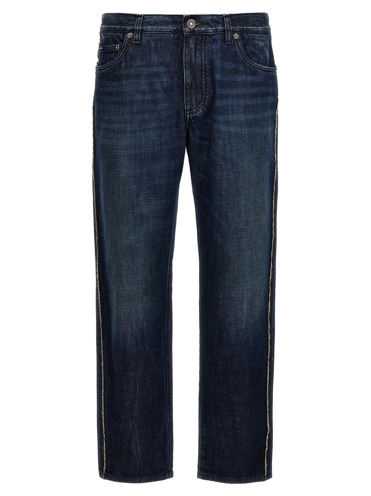 Fringed stitching jeans