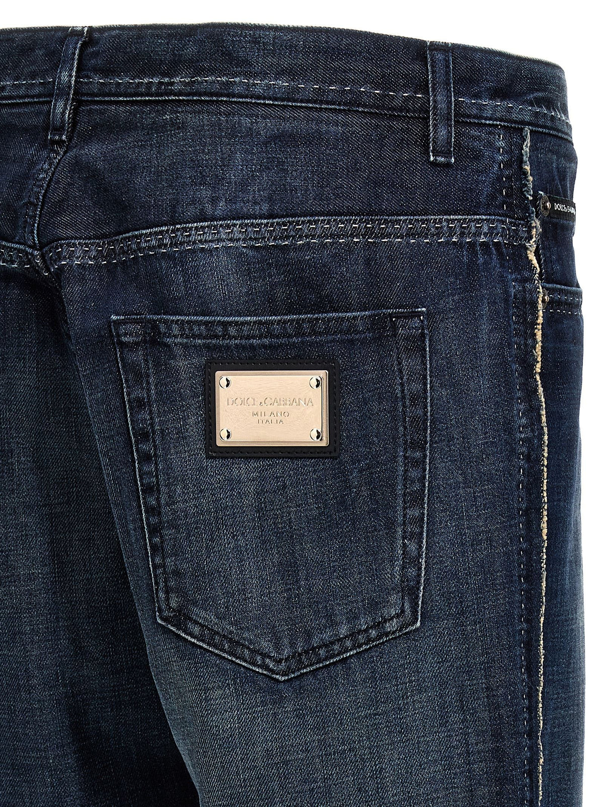 Fringed stitching jeans