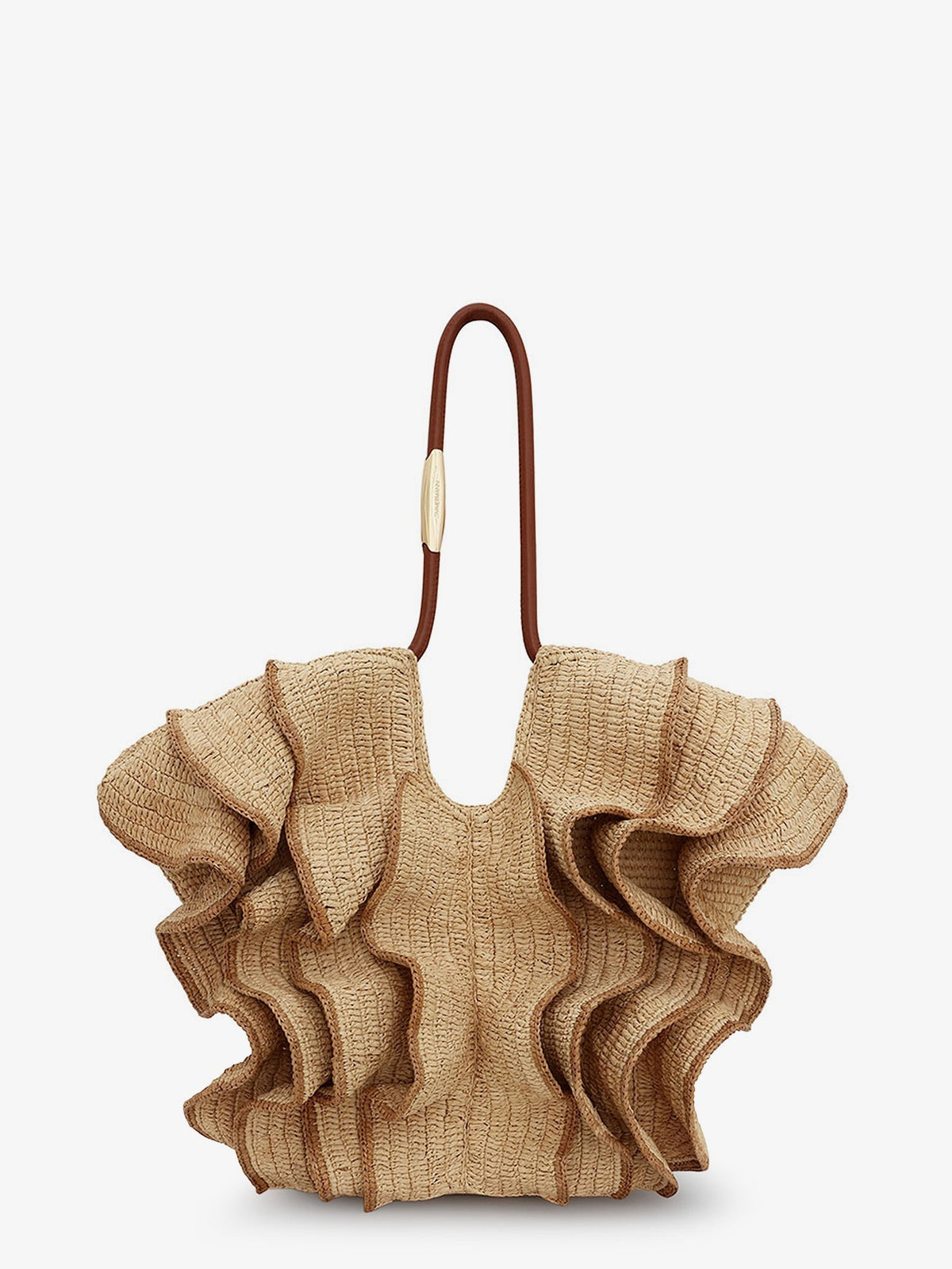 Goldentime raffia shoulder bag with ruffles
