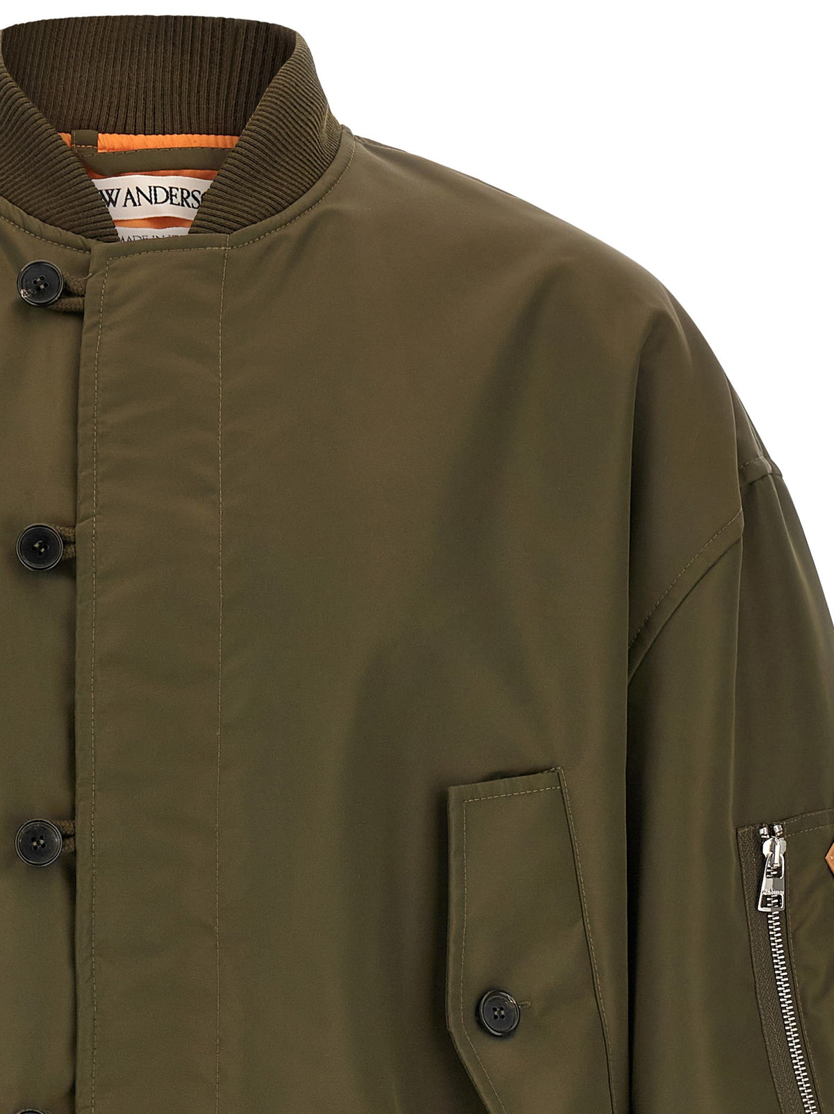 Green bomber jacket with asymmetric hem