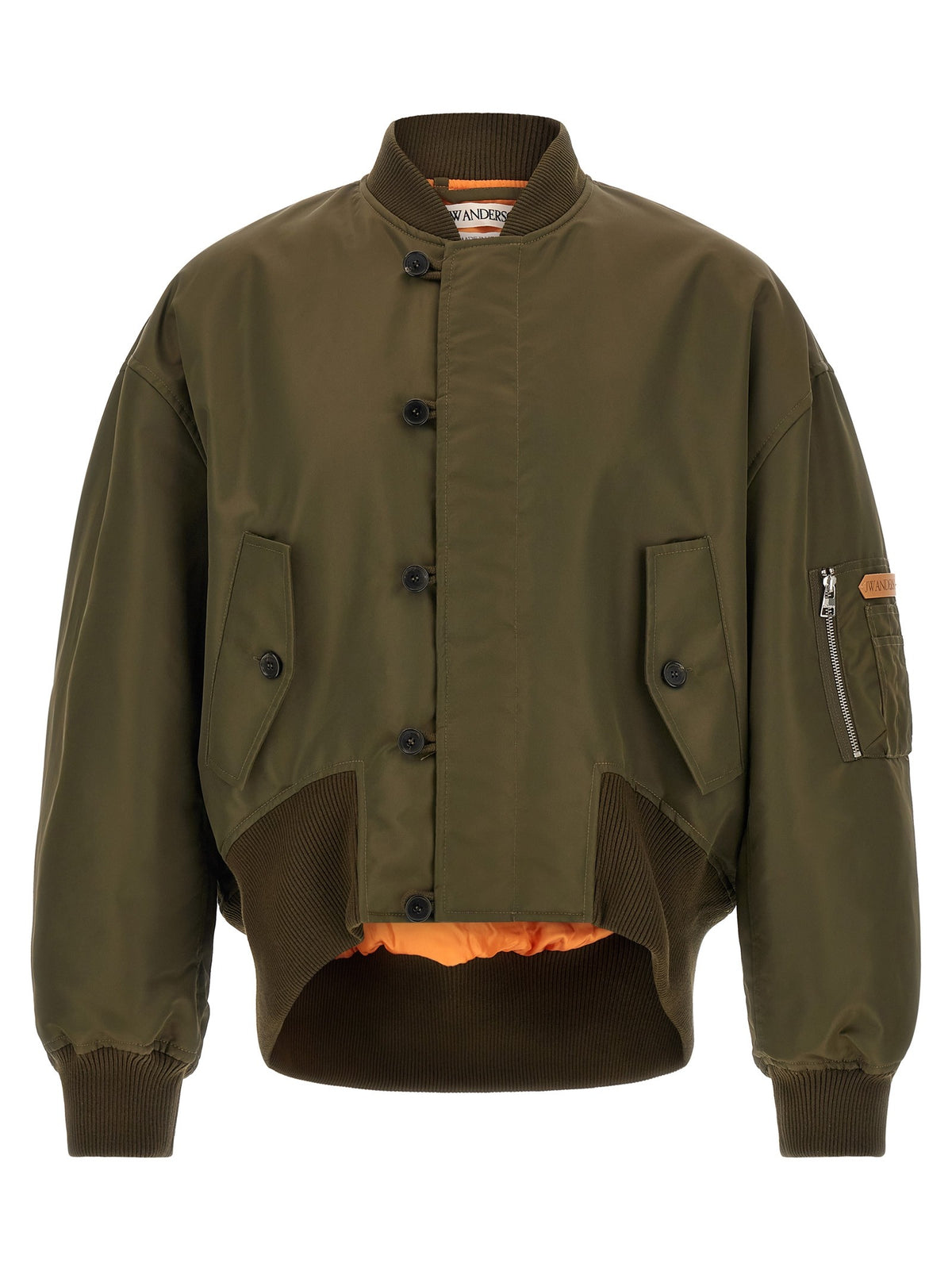Green bomber jacket with asymmetric hem