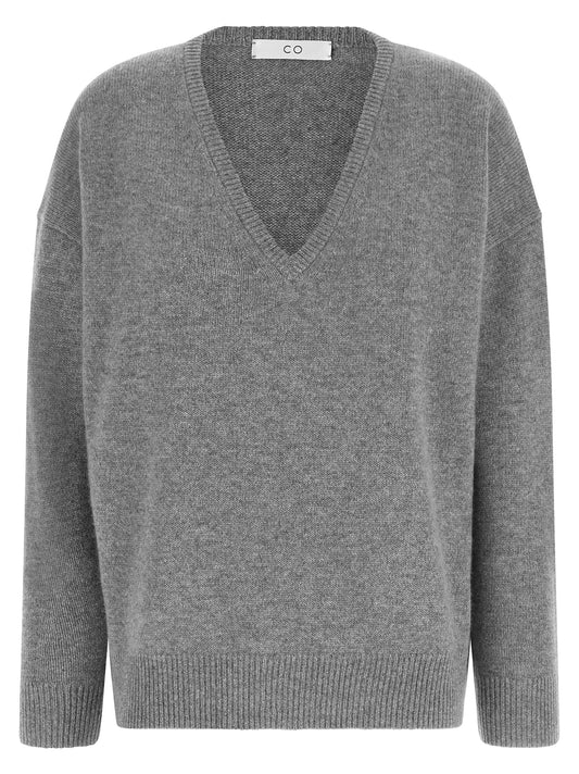 Grey cashmere V-neck sweater
