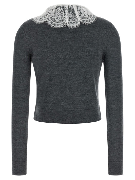 'Grey Lace Collar Knit' cardigan