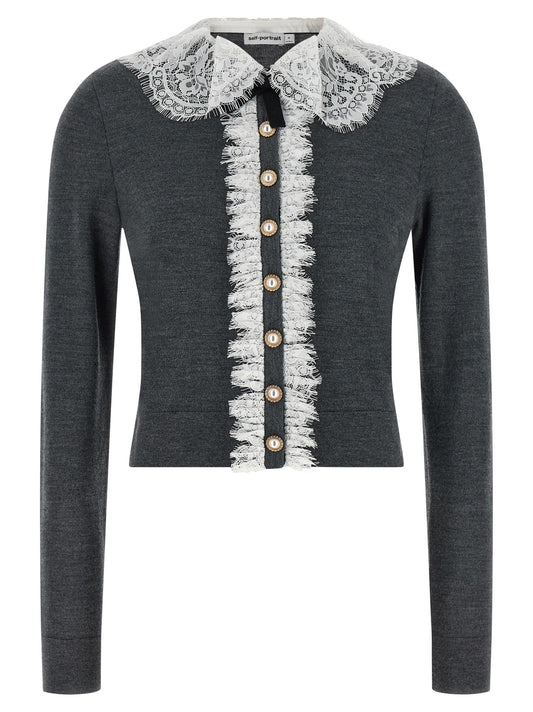 'Grey Lace Collar Knit' cardigan