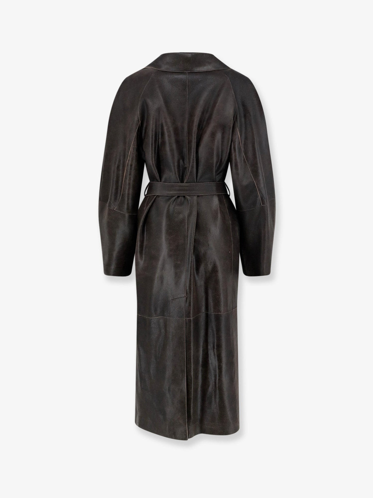 Heavy leather coat with vintage effect