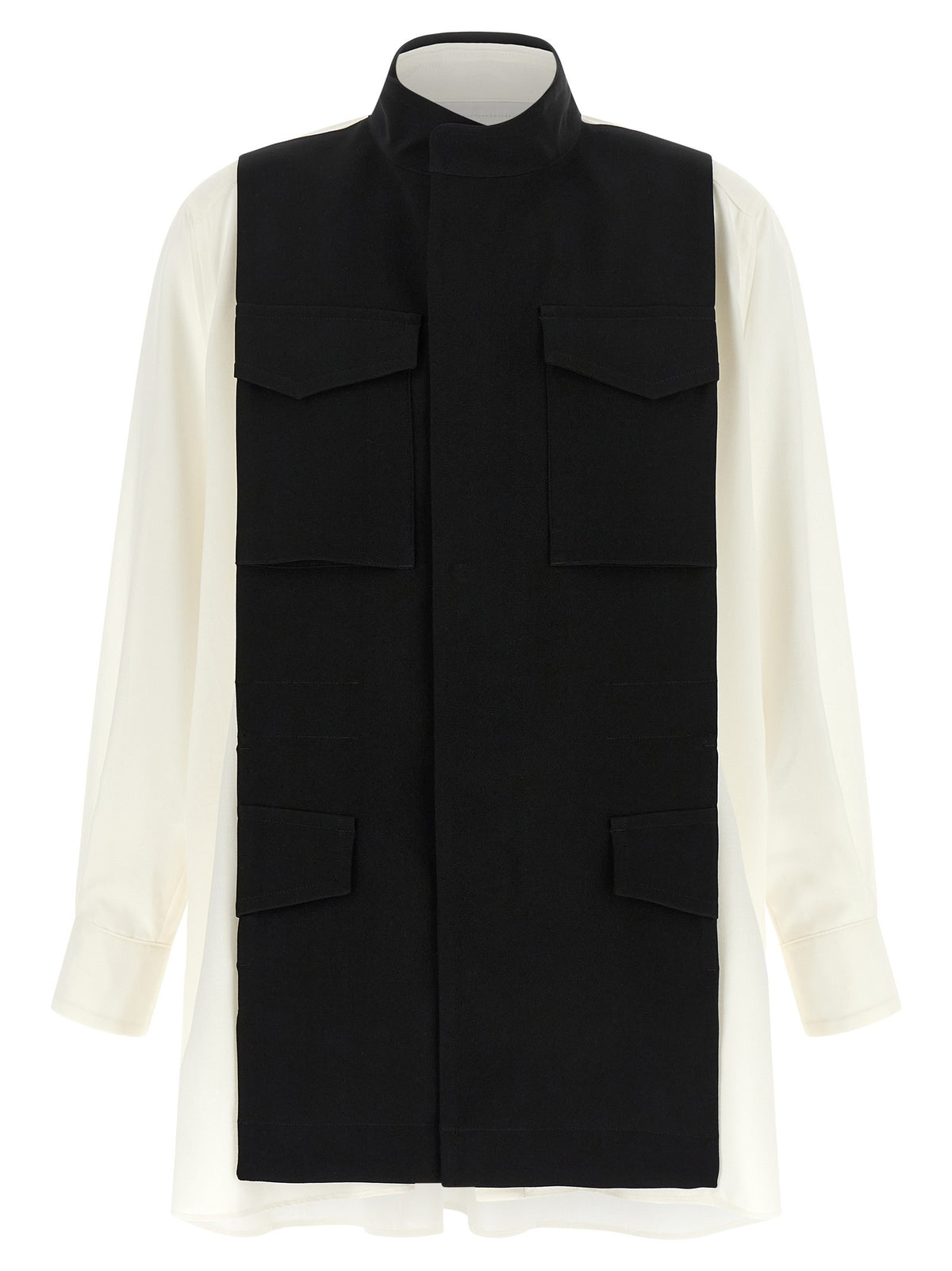 Hybrid shirt with front panel model.