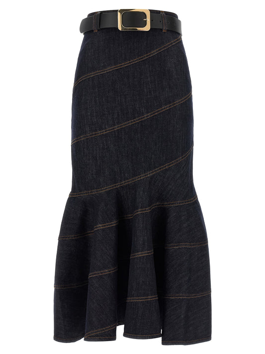 'Indigo Denim Belted Midi' skirt
