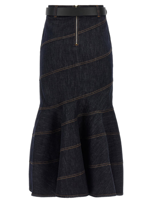 'Indigo Denim Belted Midi' skirt