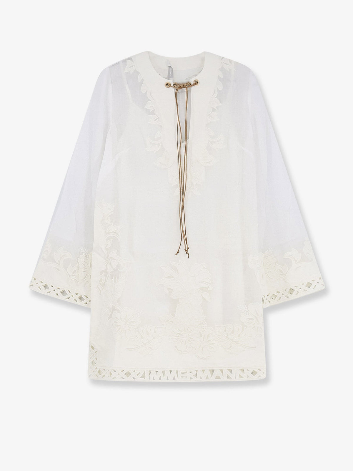 Indra ramie long dress with all-over embroidery