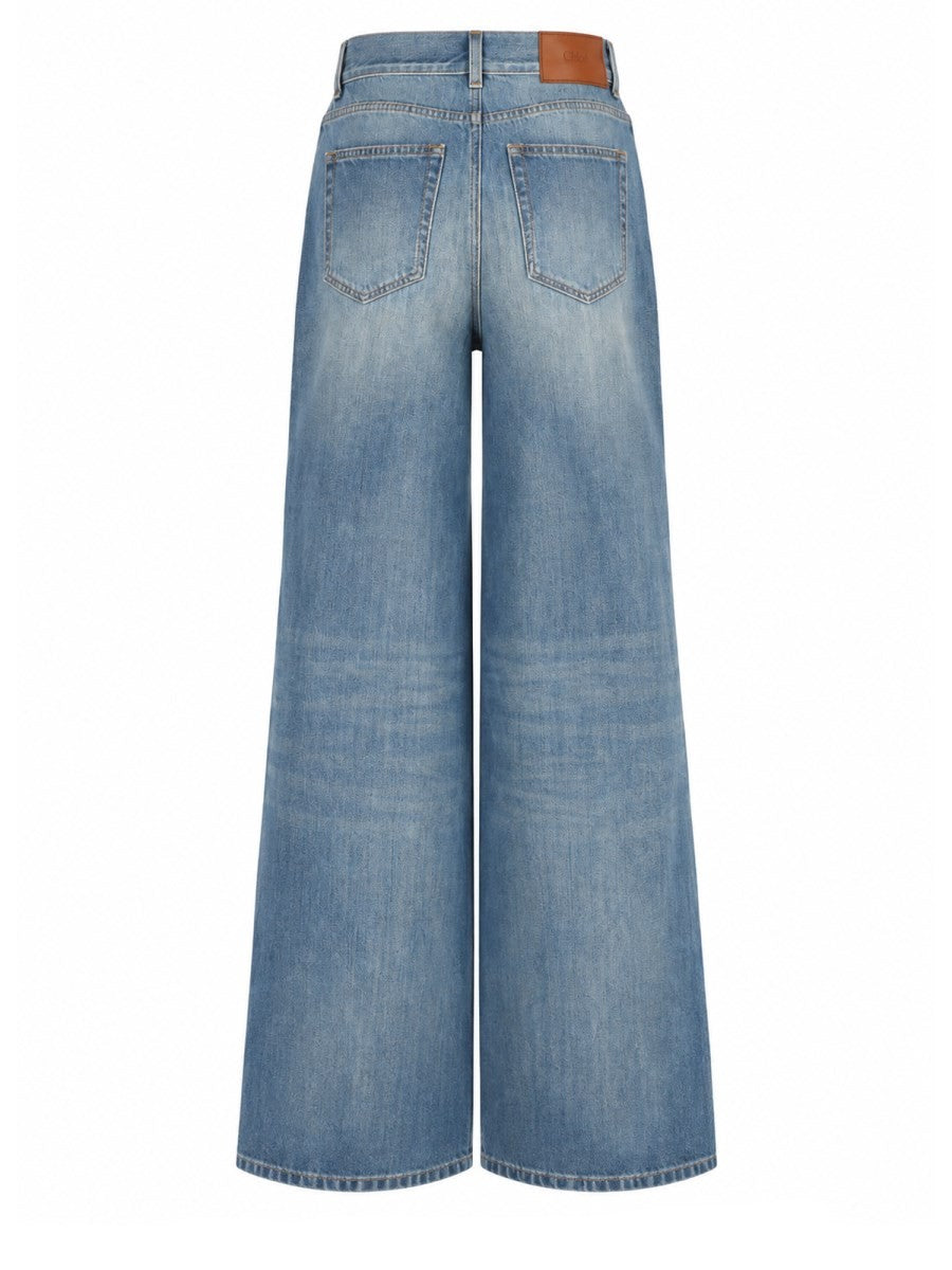 Jeans a Gamba Ampia e Vita Alta in Denim