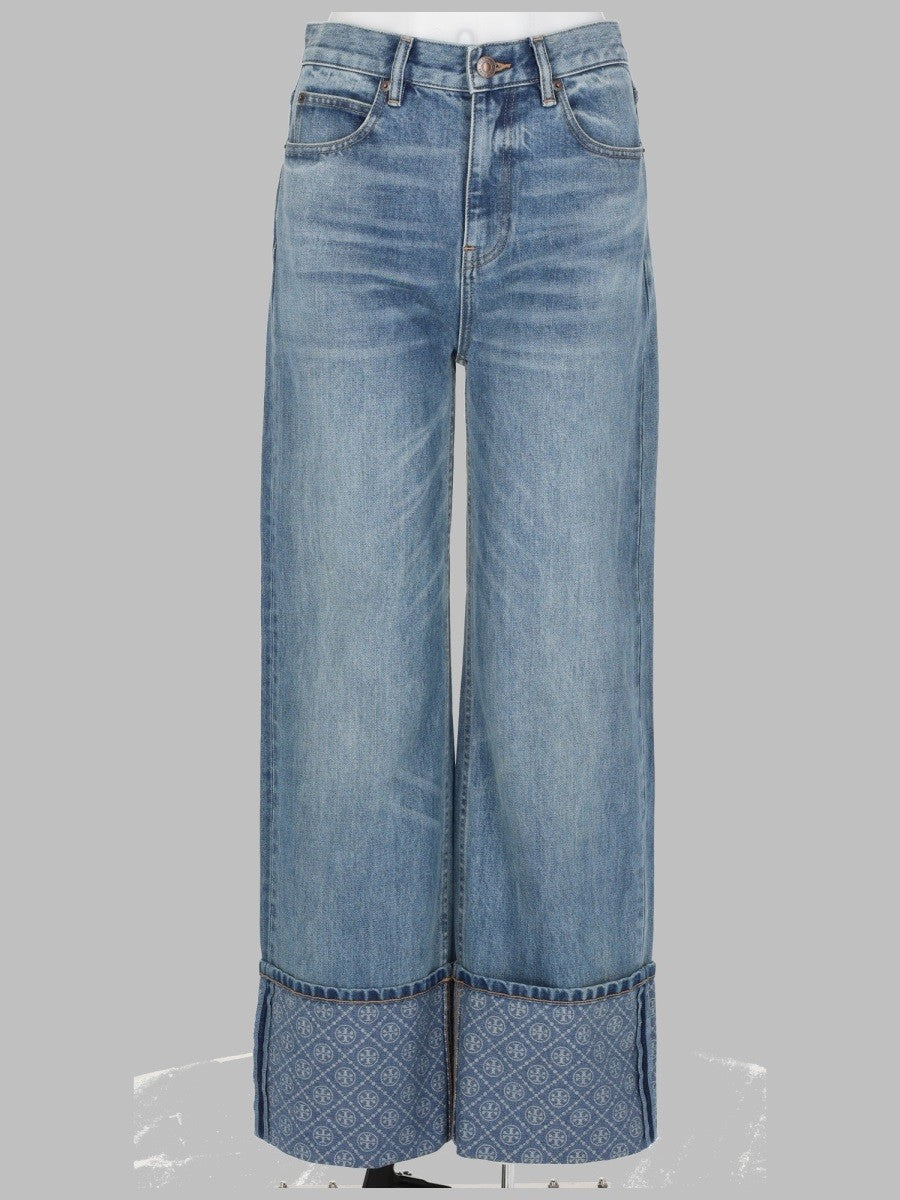 JEANS A GAMBA DRITTA CON RISVOLTO A CONTRASTO