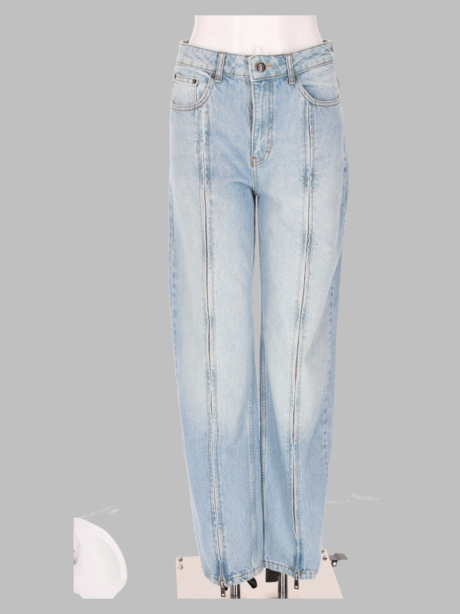 Jeans Dritto In Denim Con Zip