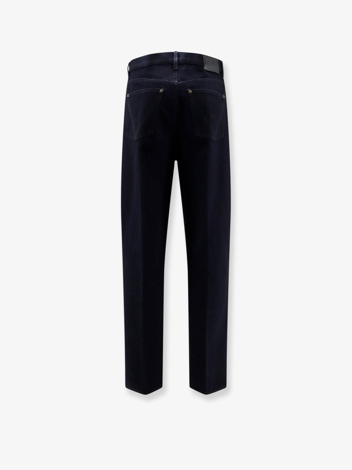 Jeans with leather patch with embossed Intrecciato motif