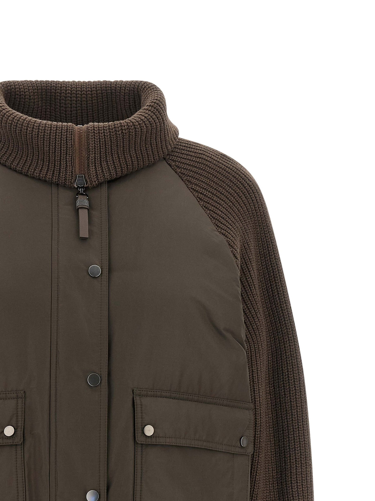 Knit insert down jacket