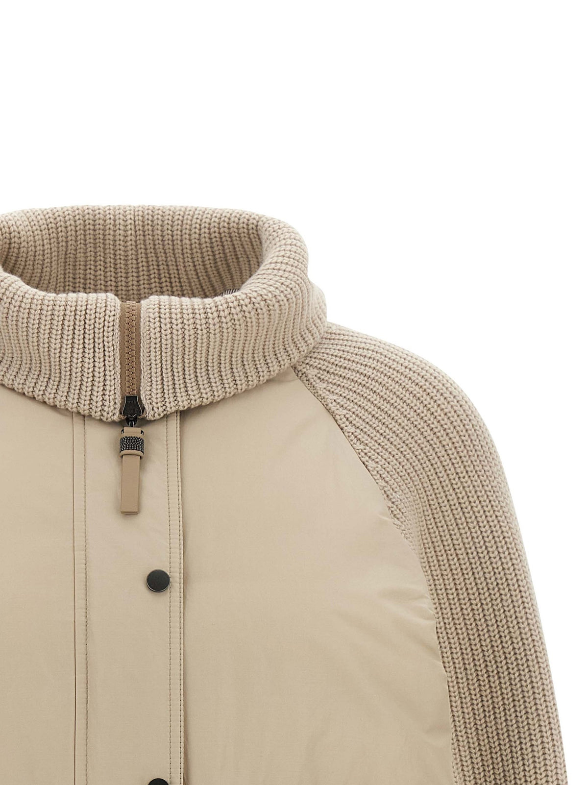 Knit insert down jacket