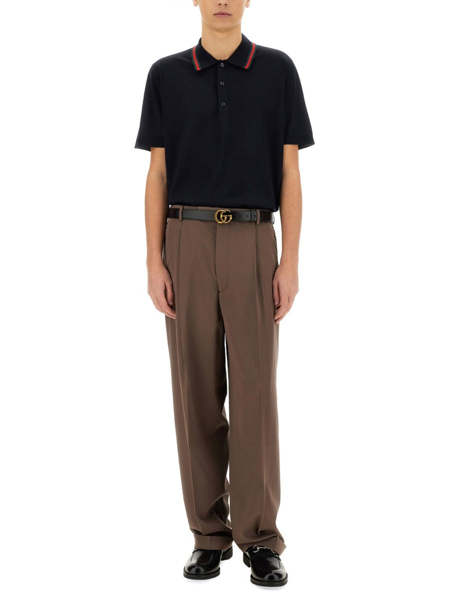 KNITTED WOOL POLO SHIRT WITH WEB PATTERN