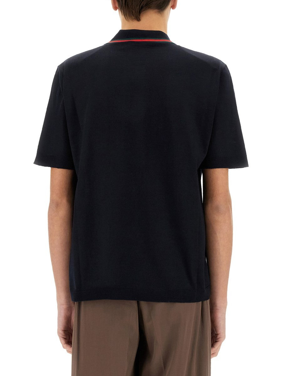 KNITTED WOOL POLO SHIRT WITH WEB PATTERN
