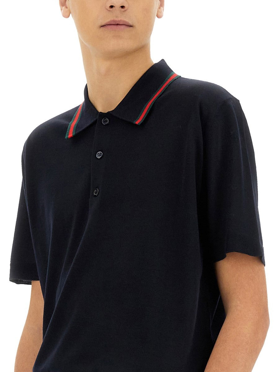 KNITTED WOOL POLO SHIRT WITH WEB PATTERN