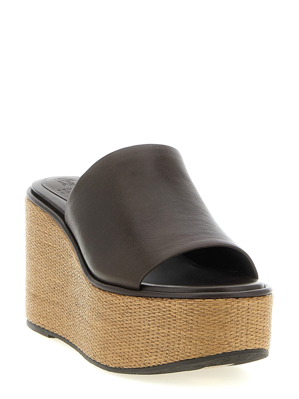 Leather and raffia wedges