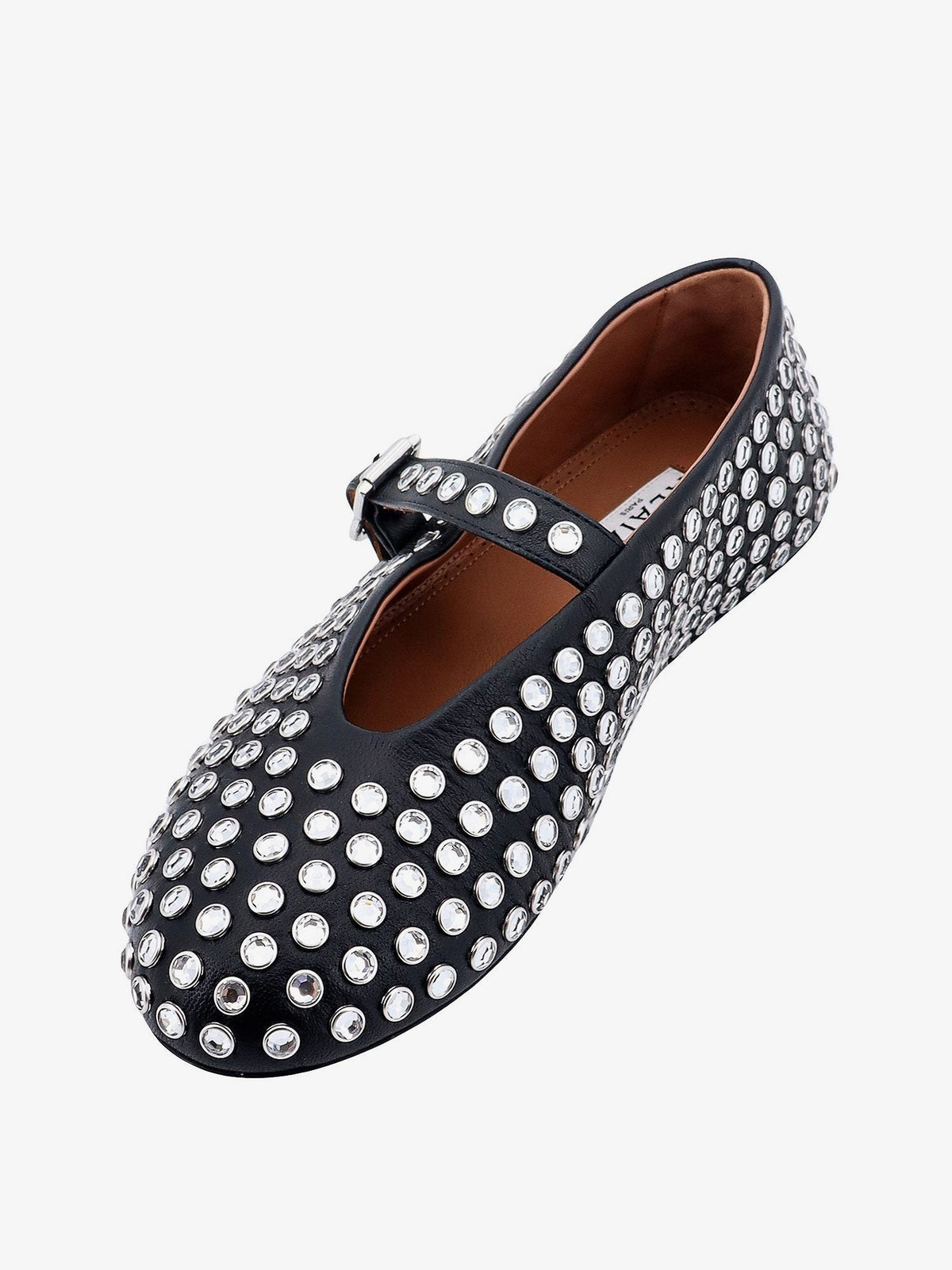 Leather ballet flats with rhinestones