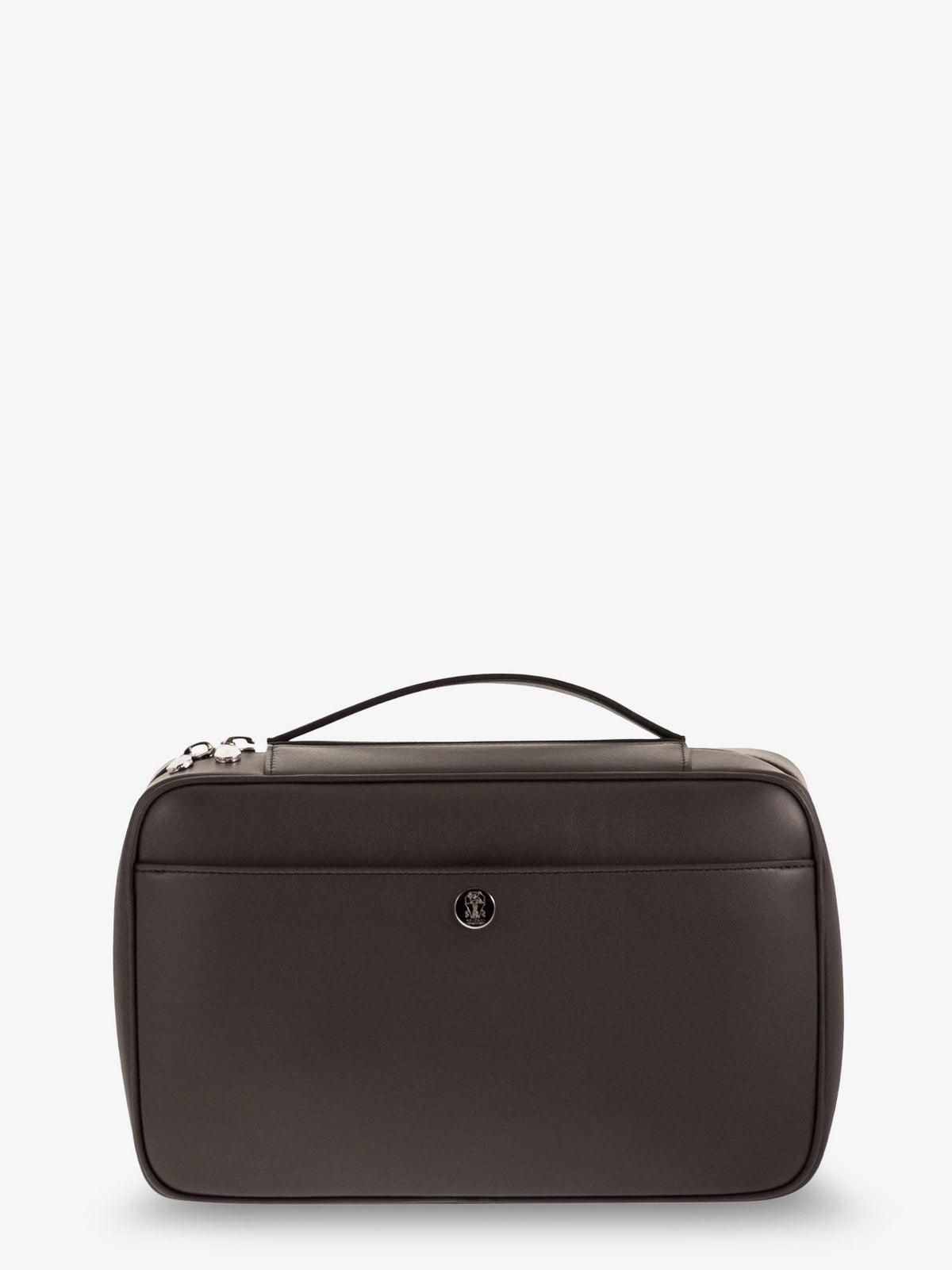Leather beauty case with metal logo detail